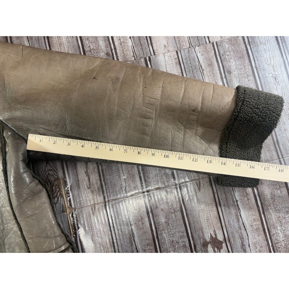 291295 = Homme Hooded Leather Shearling Coat Jacket  size F 44" made in Japan - Picture 6 of 9